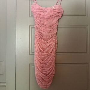 House of CB ELLA PINK FLORAL RUCHED ORGANZA MESH MINI DRESS!